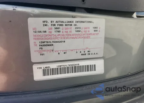 1999 Mercury Cougar V6 из США, поврежденный, VIN 1ZWFT61L7X5652018